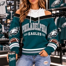 Philadelphia Eagles Hooded Off The Shoulder Sweatshirt