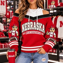 Nebraska Cornhuskers Hooded Off The Shoulder Sweatshirt