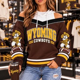 Wyoming Cowboys Hooded Off The Shoulder Sweatshirt