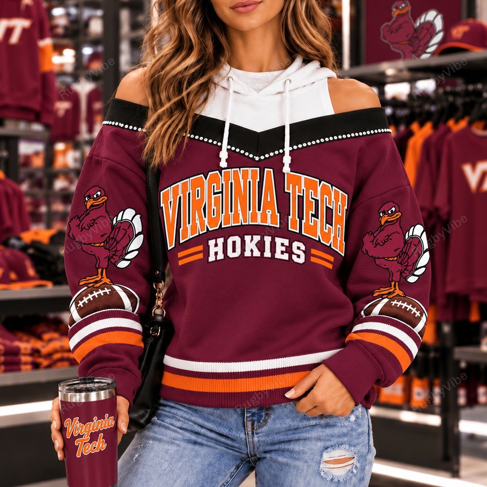 Virginia Tech Hokies Hooded Off The Shoulder Sweatshirt
