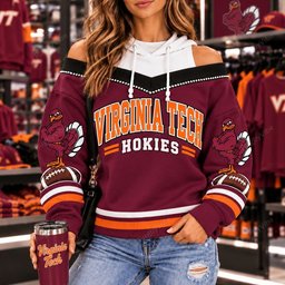 Virginia Tech Hokies Hooded Off The Shoulder Sweatshirt