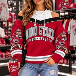 Ohio State Buckeyes Hooded Off The Shoulder Sweatshirt