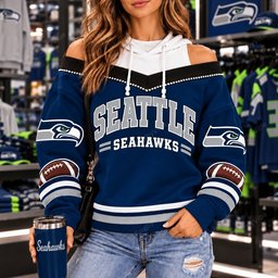 Seattle Seahawks Hooded Off The Shoulder Sweatshirt