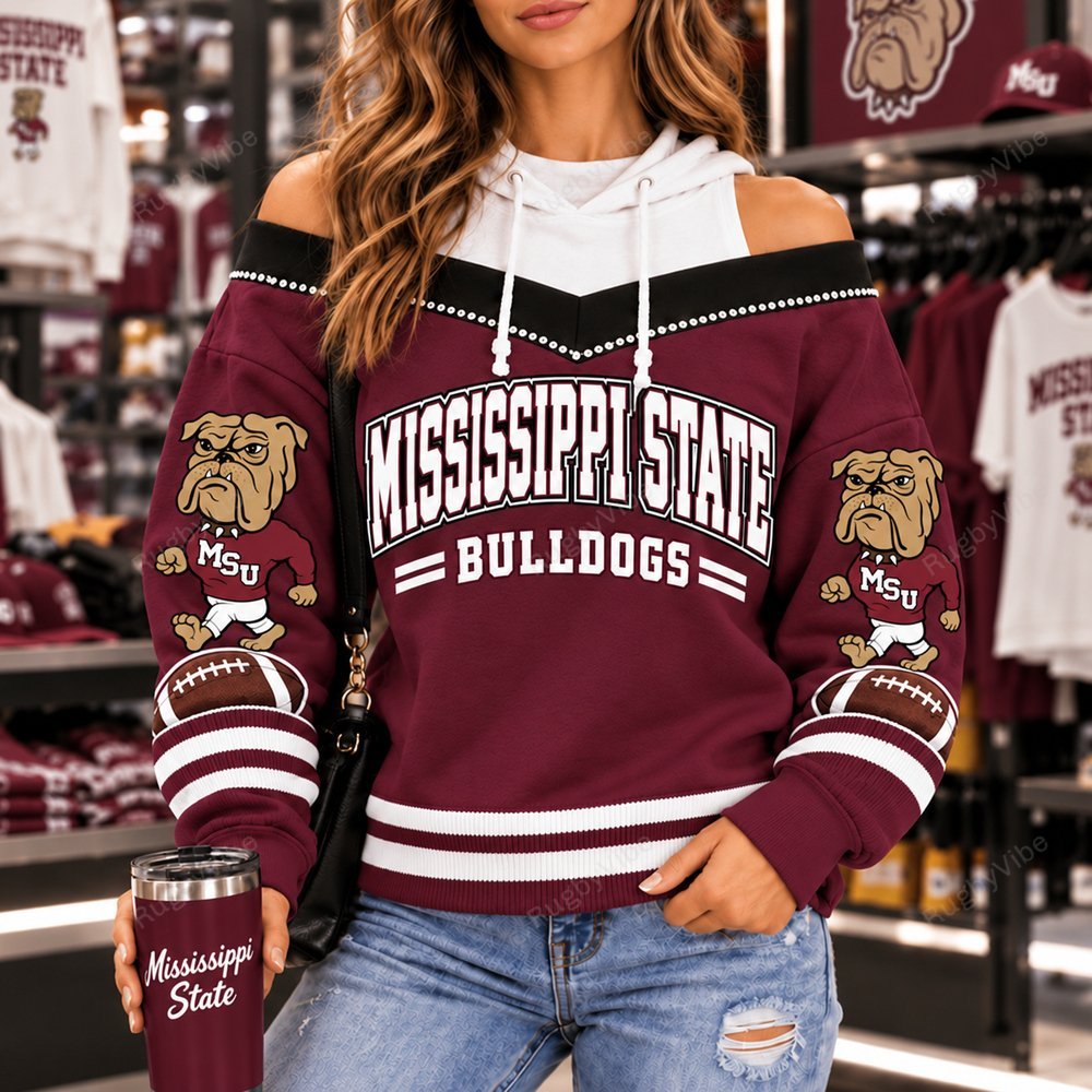 Mississippi State Bulldogs Hooded Off The Shoulder Sweatshirt