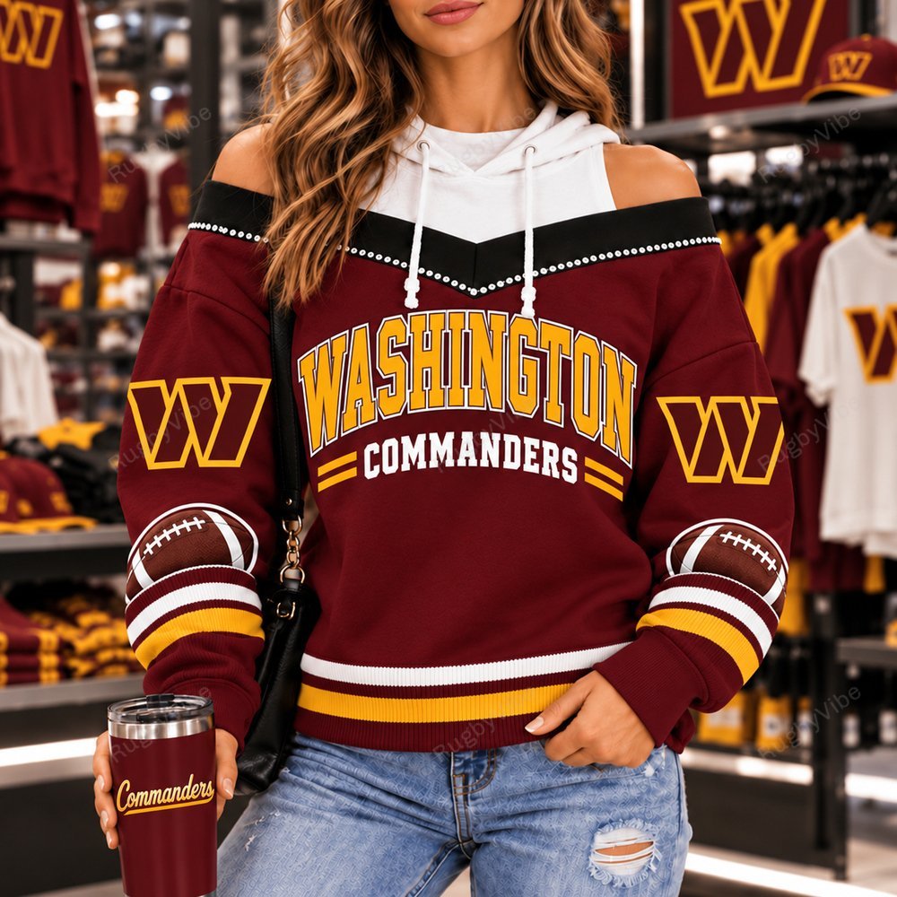 Washington Commanders Hooded Off The Shoulder Sweatshirt