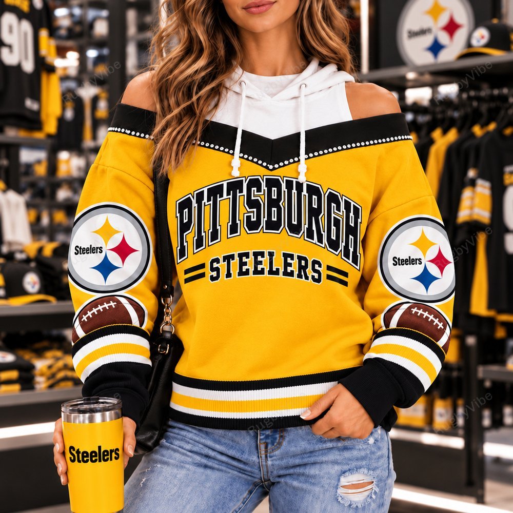 Pittsburgh Steelers Hooded Off The Shoulder Sweatshirt