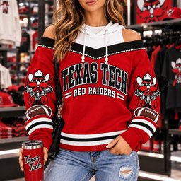 TX Tech Red Raiders Hooded Off The Shoulder Sweatshirt