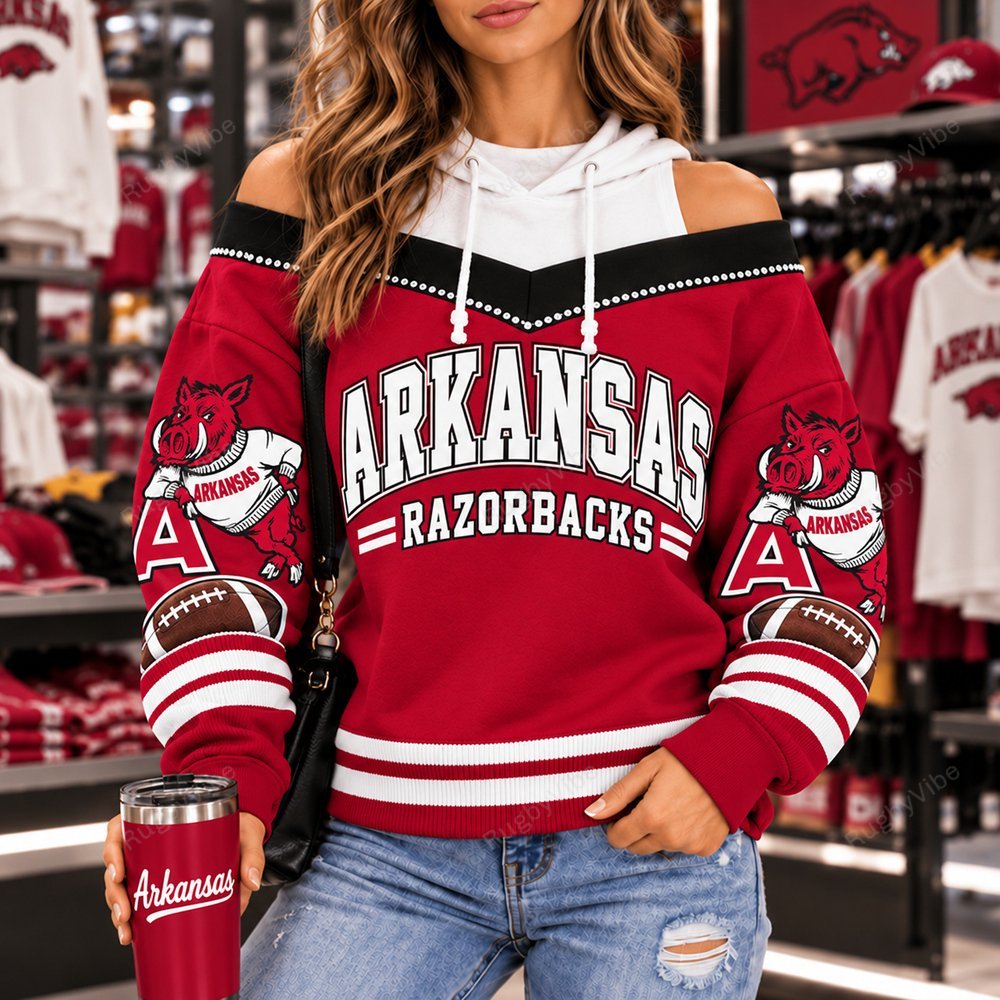 Arkansas Razorbacks Hooded Off The Shoulder Sweatshirt