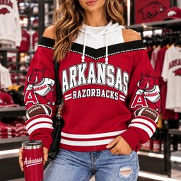 Arkansas Razorbacks Hooded Off The Shoulder Sweatshirt