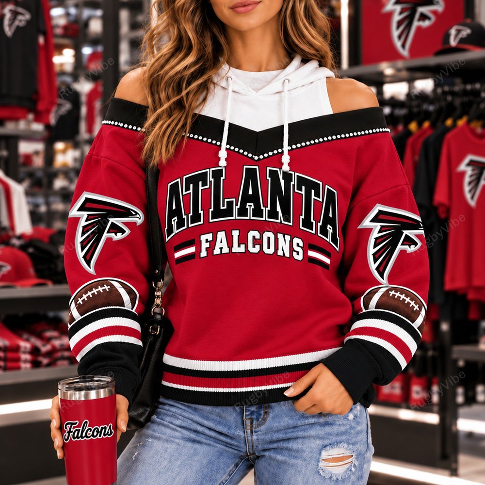 Atlanta Falcons Hooded Off The Shoulder Sweatshirt