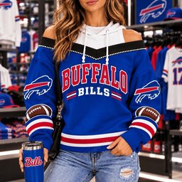 Buffalo Bills Hooded Off The Shoulder Sweatshirt