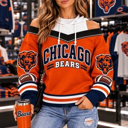 Chicago Bears Hooded Off The Shoulder Sweatshirt