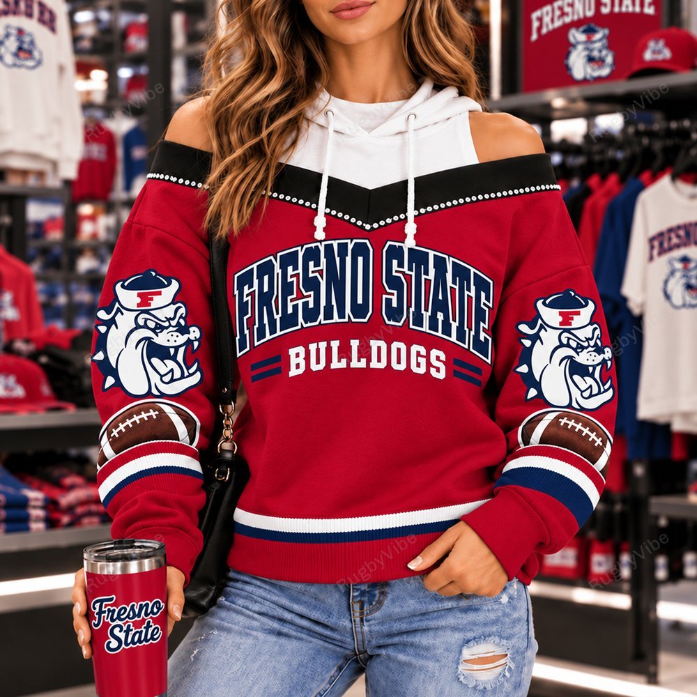 Fresno State Bulldogs Hooded Off The Shoulder Sweatshirt