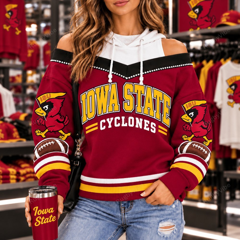 Iowa State Cyclones Hooded Off The Shoulder Sweatshirt