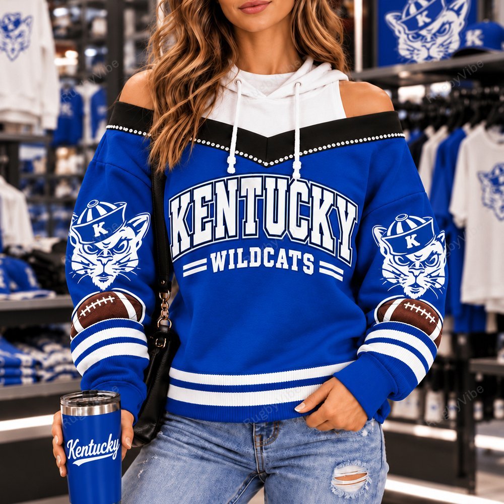 Kentucky Wildcats Hooded Off The Shoulder Sweatshirt