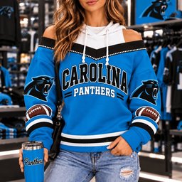 Carolina Panthers Hooded Off The Shoulder Sweatshirt