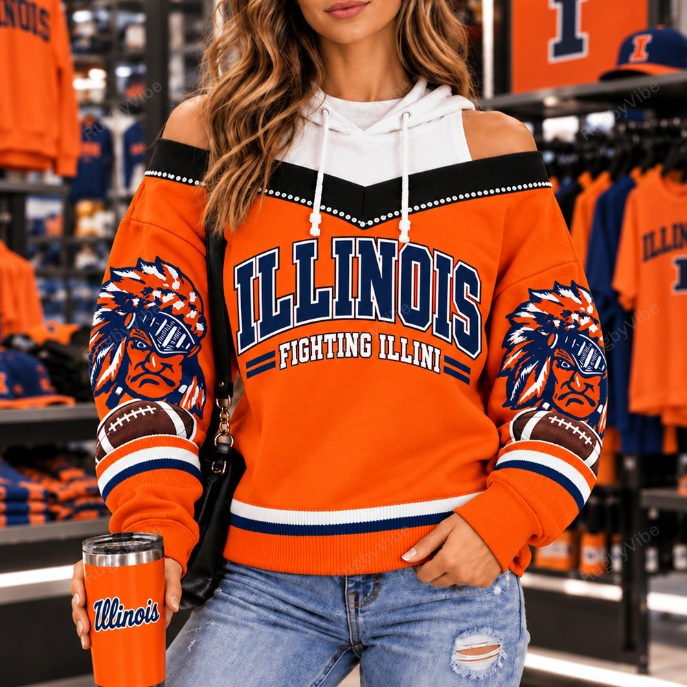 Illinois Fighting Illini Hooded Off The Shoulder Sweatshirt
