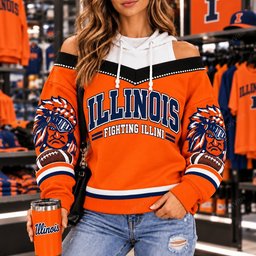 Illinois Fighting Illini Hooded Off The Shoulder Sweatshirt