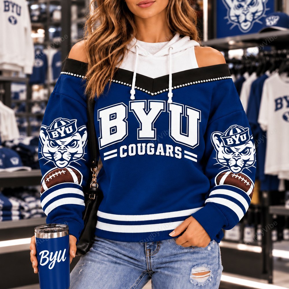 BYU Cougars Hooded Off The Shoulder Sweatshirt