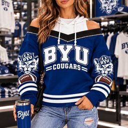 BYU Cougars Hooded Off The Shoulder Sweatshirt