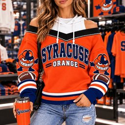Syracuse Orange Hooded Off The Shoulder Sweatshirt