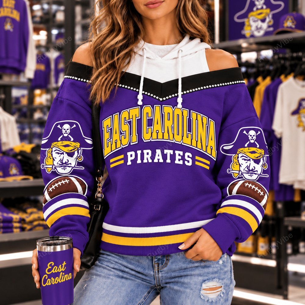 East Carolina Pirates Hooded Off The Shoulder Sweatshirt