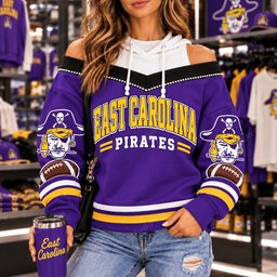 East Carolina Pirates Hooded Off The Shoulder Sweatshirt