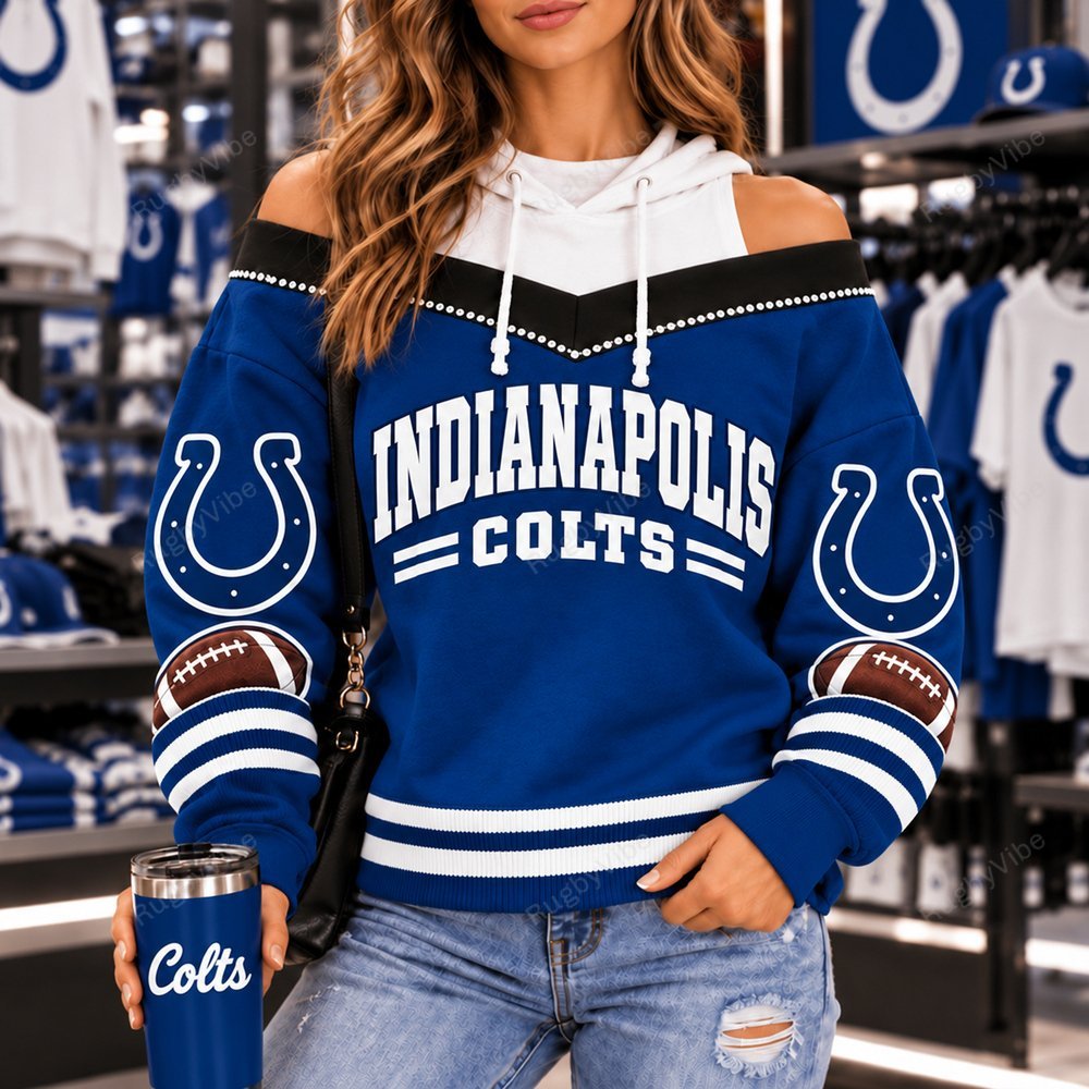 Indianapolis Colts Hooded Off The Shoulder Sweatshirt