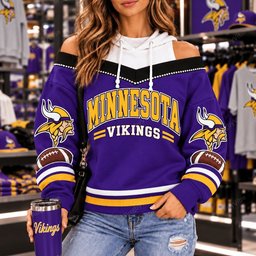 Minnesota Vikings Hooded Off The Shoulder Sweatshirt