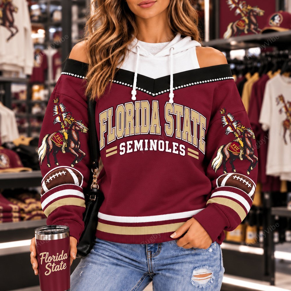 Florida State Seminoles Hooded Off The Shoulder Sweatshirt
