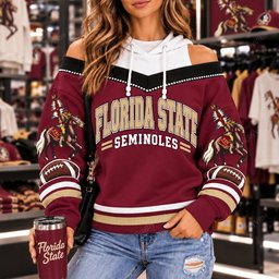 Florida State Seminoles Hooded Off The Shoulder Sweatshirt