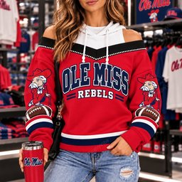 Ole Miss Rebels Hooded Off The Shoulder Sweatshirt