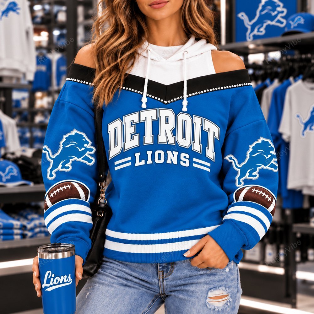 Detroit Lions Hooded Off The Shoulder Sweatshirt