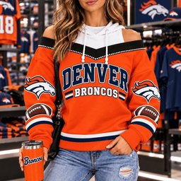 Denver Broncos Hooded Off The Shoulder Sweatshirt