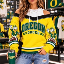 Oregon Ducks Hooded Off The Shoulder Sweatshirt