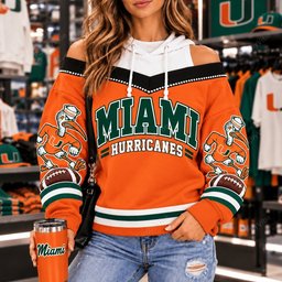 MI Hurricanes Hooded Off The Shoulder Sweatshirt