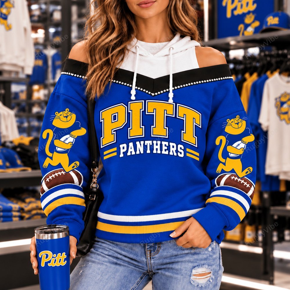 Pitt Panthers Hooded Off The Shoulder Sweatshirt