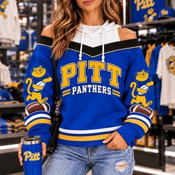 Pitt Panthers Hooded Off The Shoulder Sweatshirt