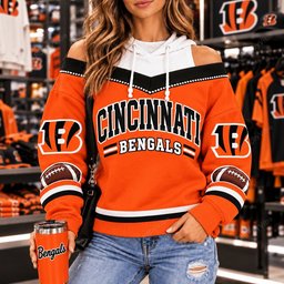 Cincinnati Bengals Hooded Off The Shoulder Sweatshirt