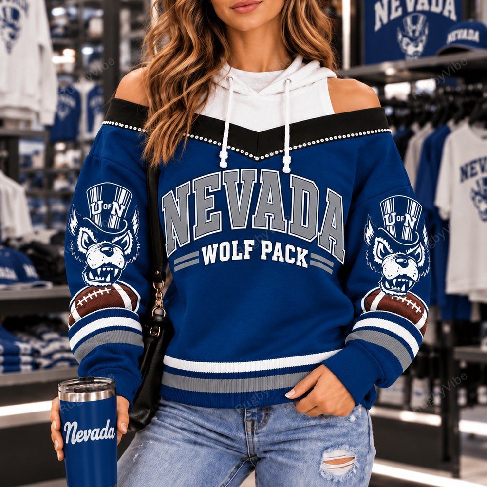 Nevada Wolf Pack Hooded Off The Shoulder Sweatshirt