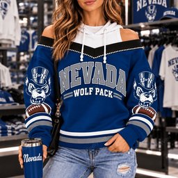 Nevada Wolf Pack Hooded Off The Shoulder Sweatshirt