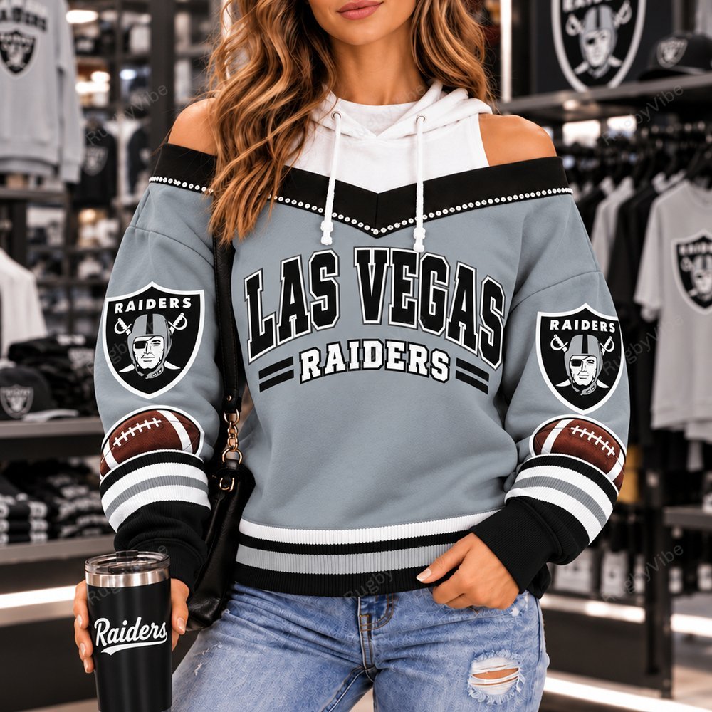 Las Vegas Raiders Hooded Off The Shoulder Sweatshirt