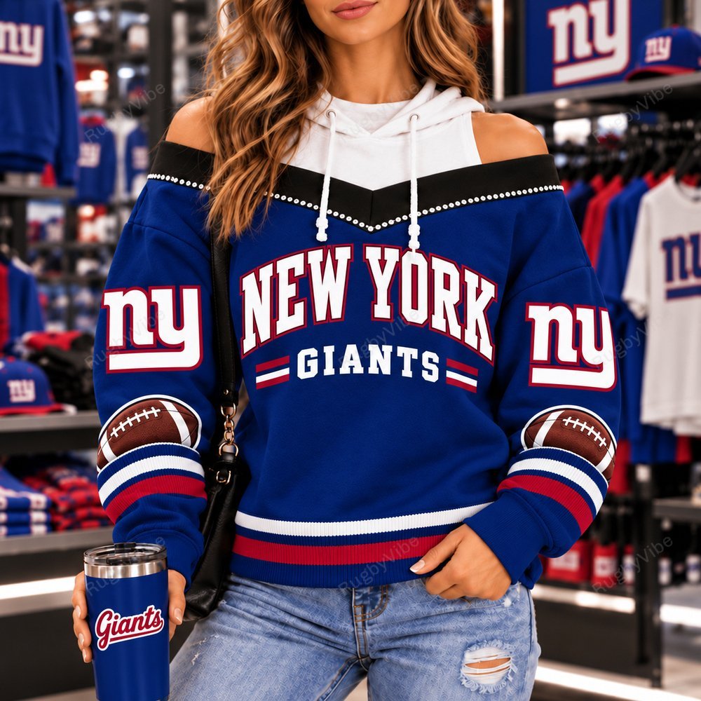 New York Giants Hooded Off The Shoulder Sweatshirt