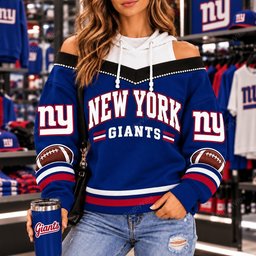 New York Giants Hooded Off The Shoulder Sweatshirt