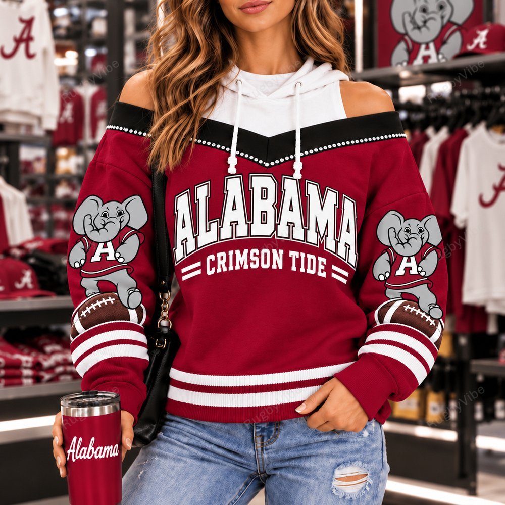 Alabama Crimson Tide Hooded Off The Shoulder Sweatshirt