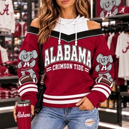 Alabama Crimson Tide Hooded Off The Shoulder Sweatshirt