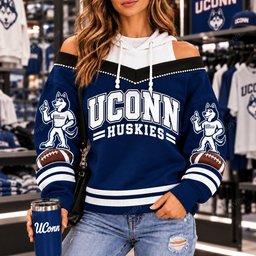 Uconn Huskies Hooded Off The Shoulder Sweatshirt