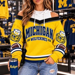 Michigan Wolverines Hooded Off The Shoulder Sweatshirt