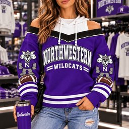 Northwestern Wildcats Hooded Off The Shoulder Sweatshirt
