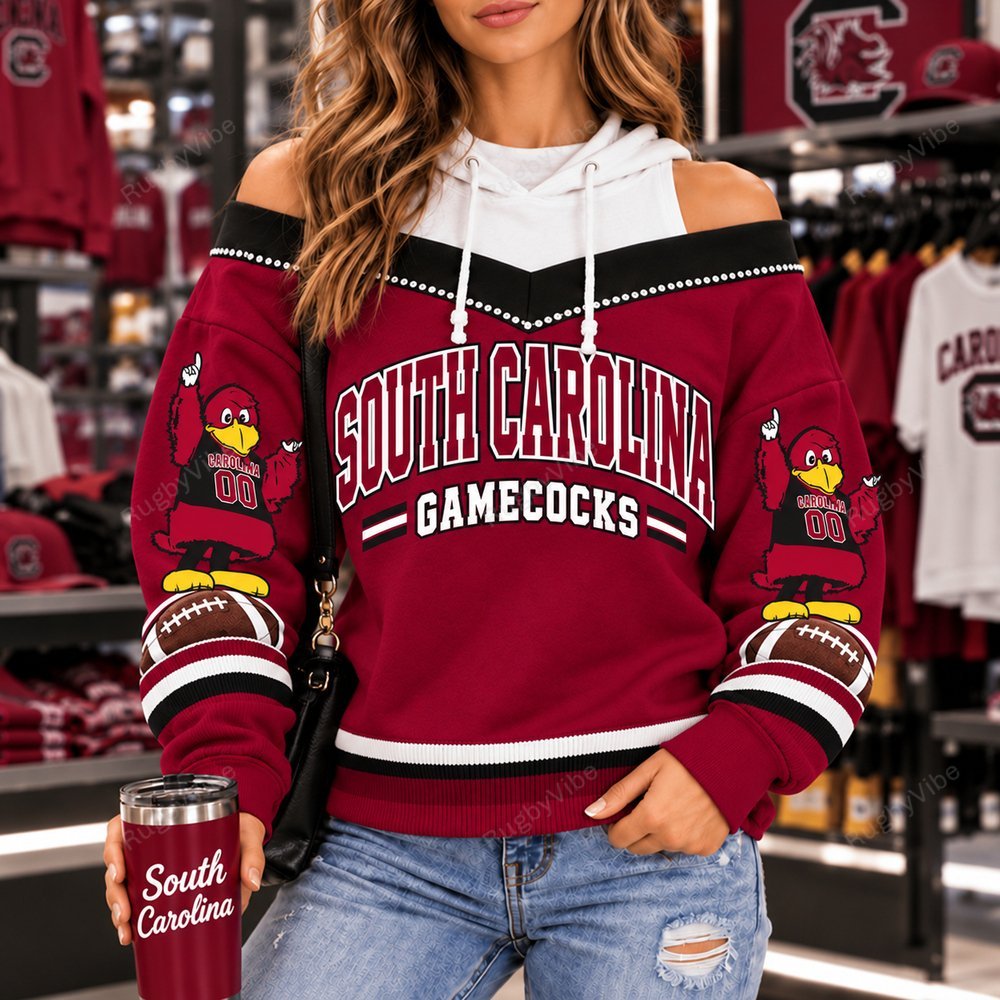 South Carolina Gamecocks Hooded Off The Shoulder Sweatshirt